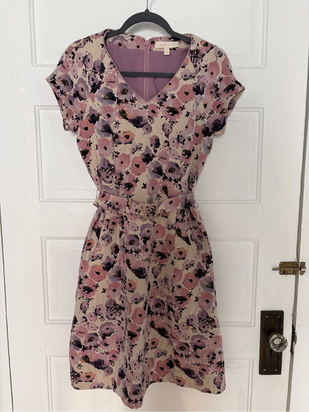 Etcetera Floral Belted V-Neck Dress in Pink and Purple